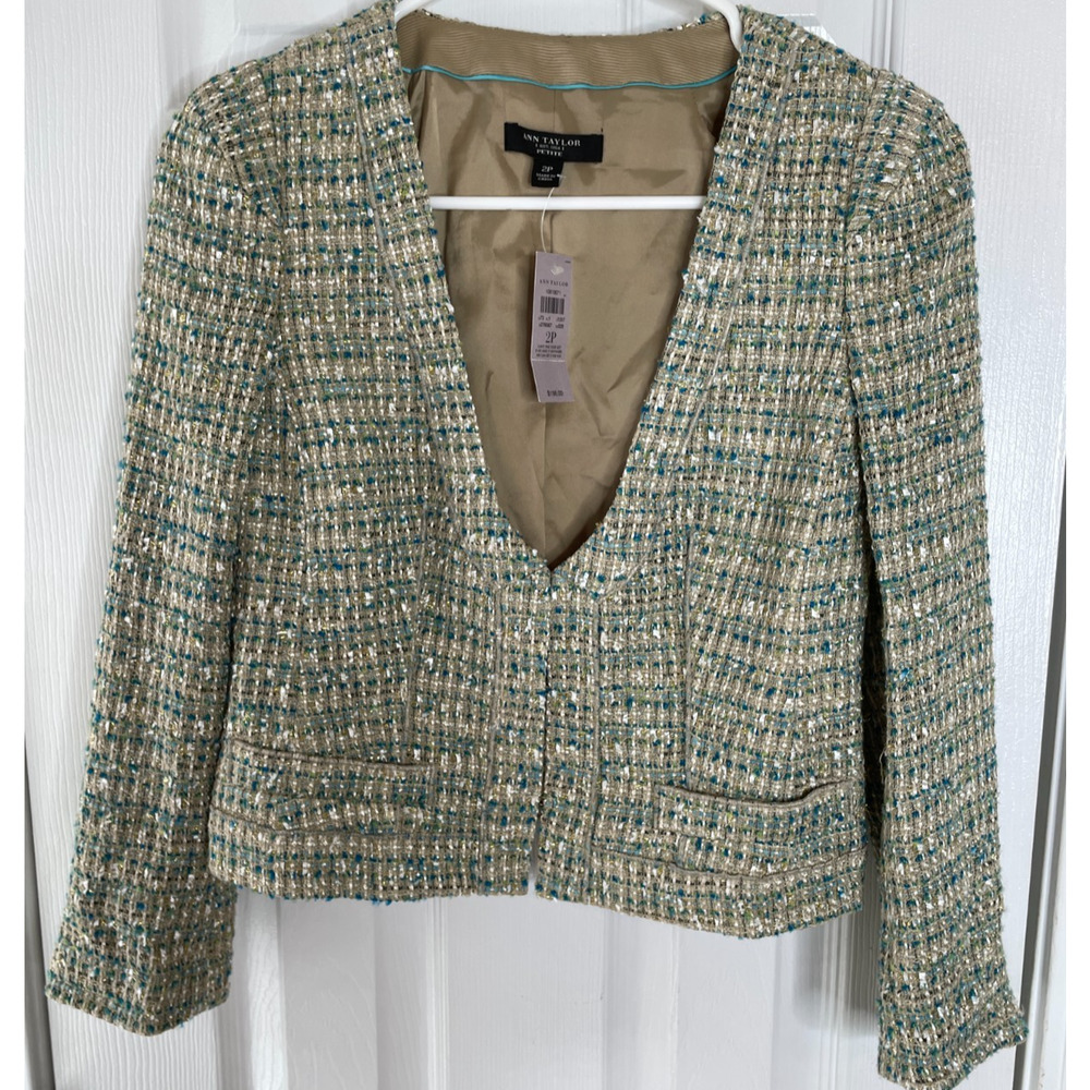 Ann Taylor Cropped Metallic Tweed Blazer Jacket Size 2P Office Old Money NWT$198